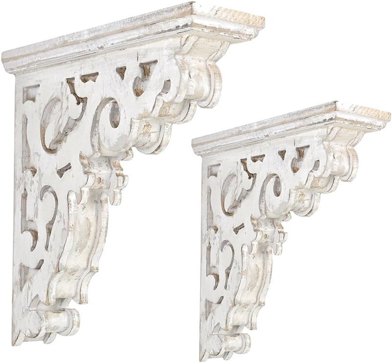 Chadechimo Set of 2 Corbels for Shelves Decorative Wood Shelf Brackets, L10.63 x W3.15 x H11.22 Inch, Farmhouse Wood Corbels Distressed Floating Shelves Brackets for Home Decor - Image 1